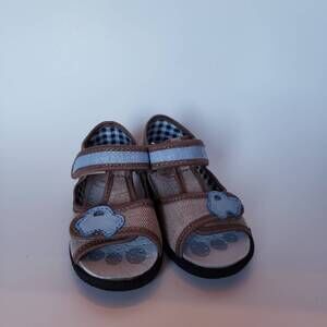 NEW RENBUT SHOES boy's velcro 2-strap sandal in tan/denim